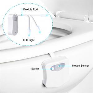 Battery powered 8 colors random switching motion sensor toilet bowl light, waterproof LED toilet night light